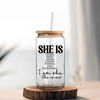 She Is Inspirational 16 oz Glass Cup with Bamboo Lid